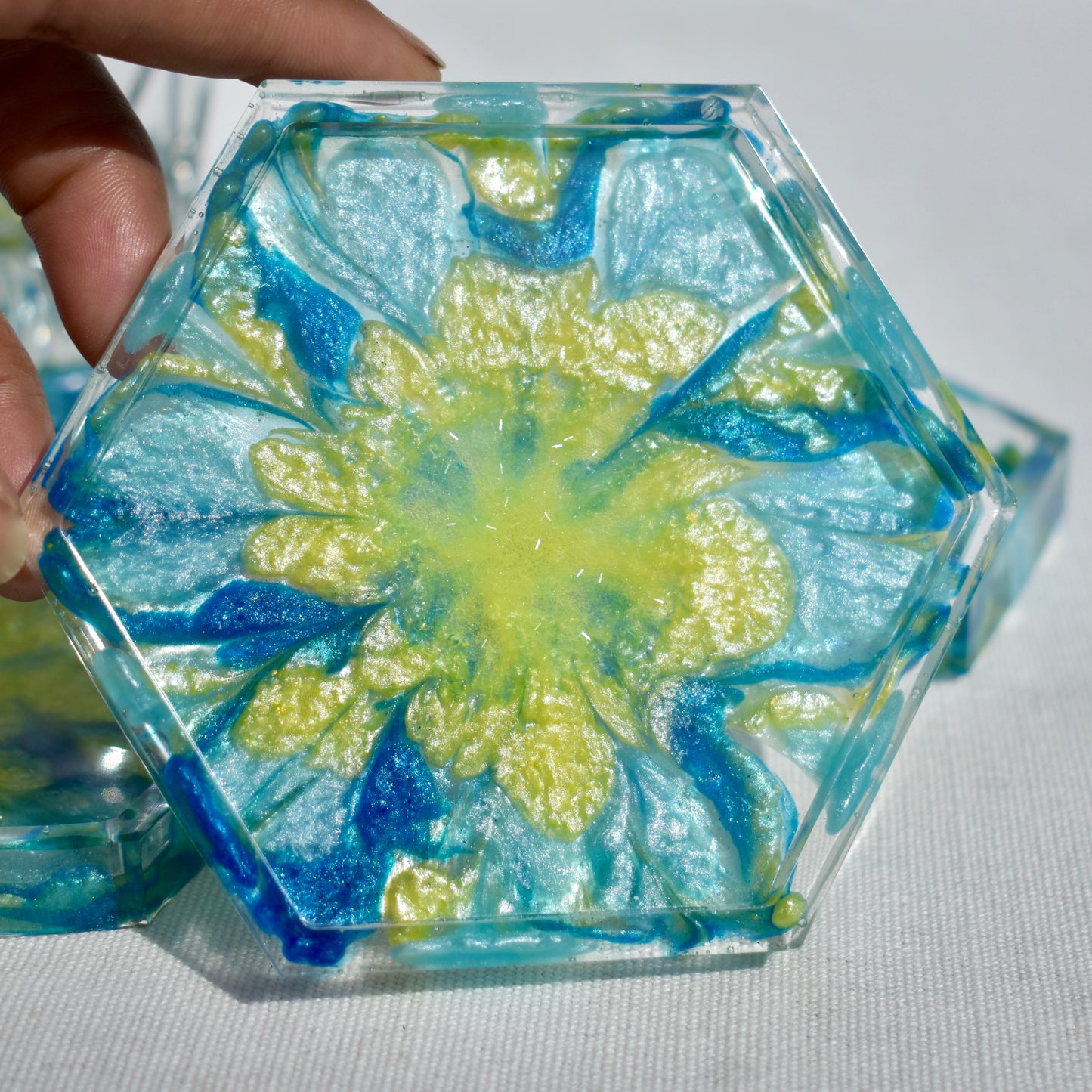 4 Blue Flower Coasters • 4 Blue 3D Coasters • Flower Lover Coasters