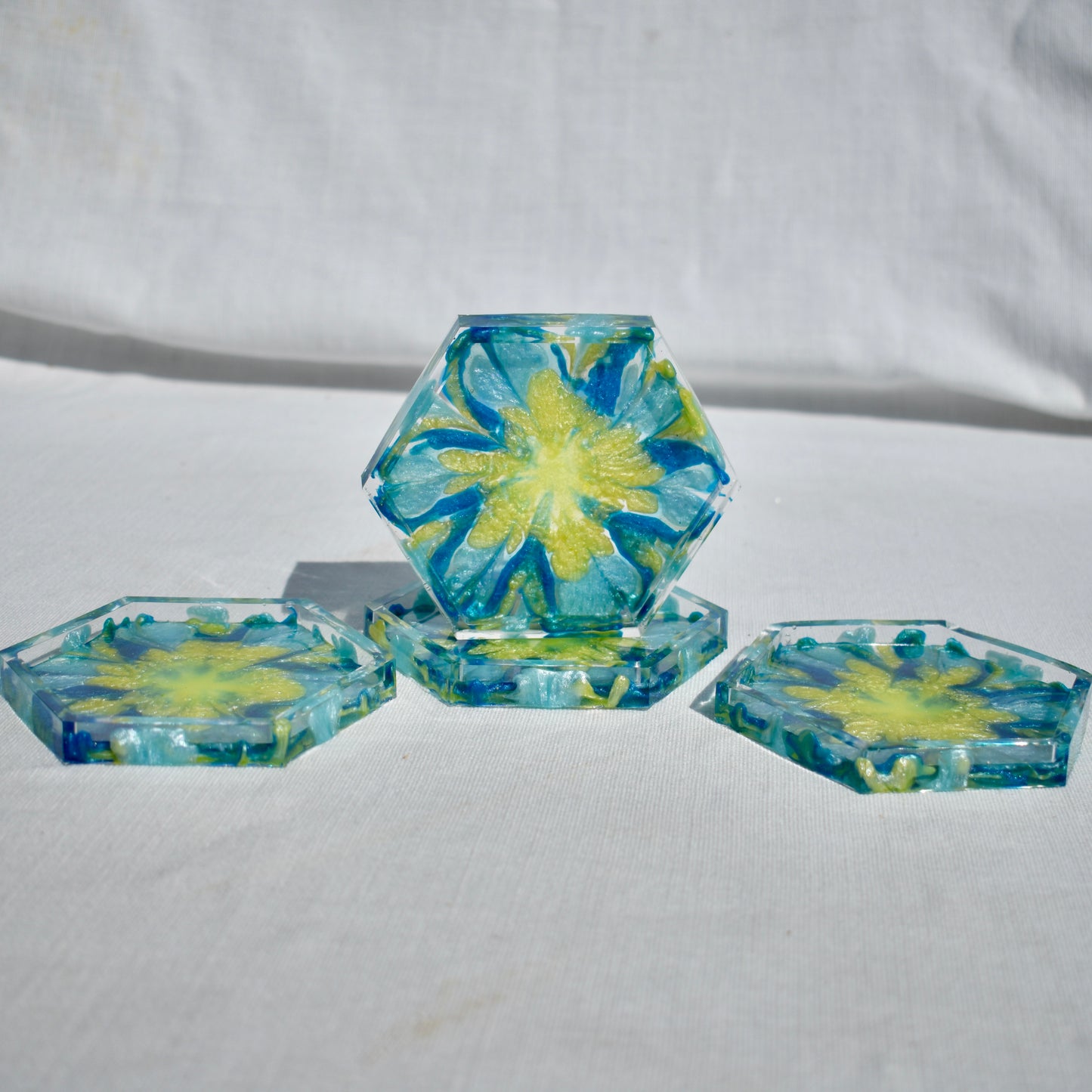 4 Blue Flower Coasters • 4 Blue 3D Coasters • Flower Lover Coasters