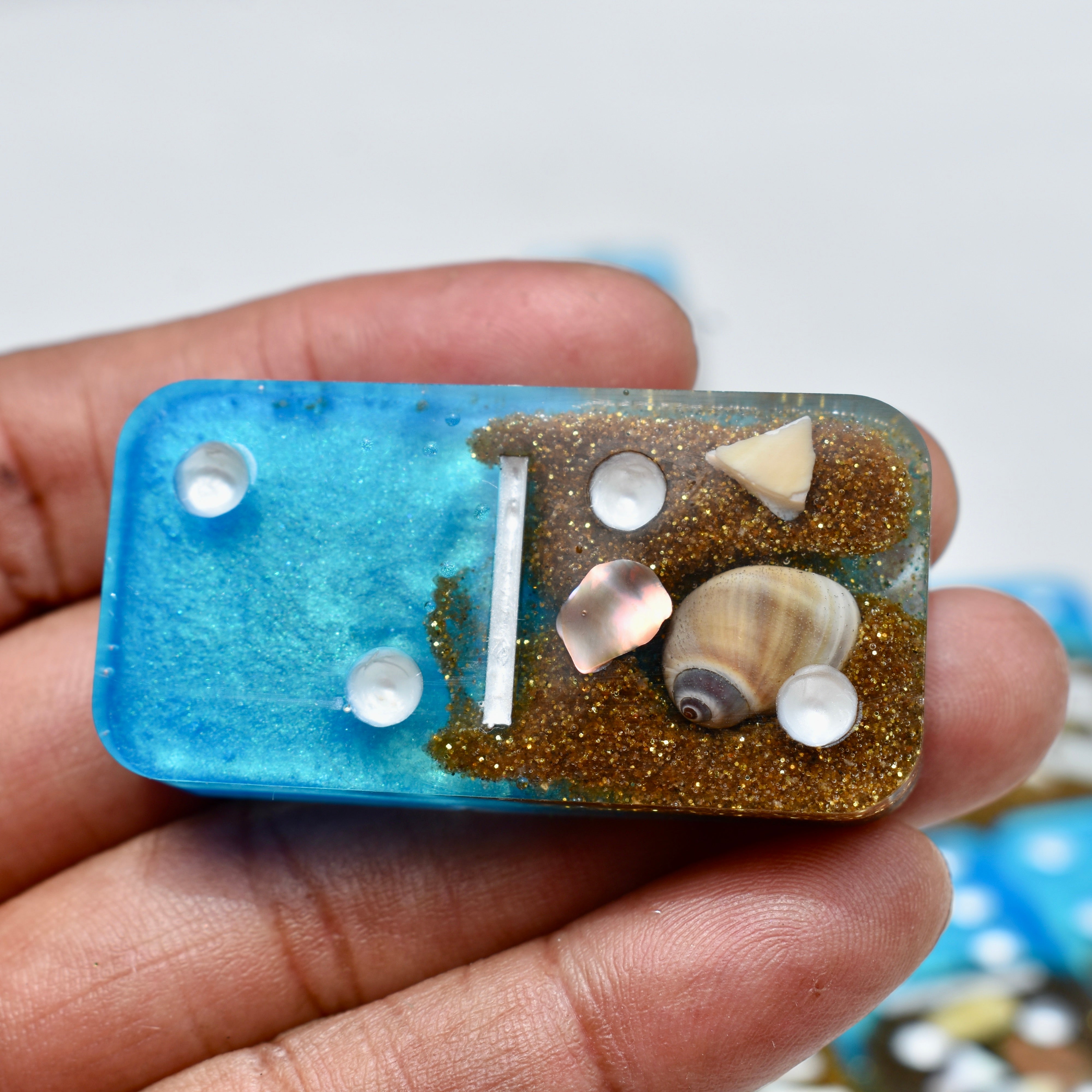 Ocean Gold Domino Box Set Made With Resin Domino Playing Game Decor Domino Gaming Domino outlets Decor Blue Of Ocean Domino