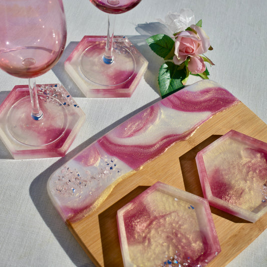 Romantic Rose Quartz Coasters & Snack Board Set