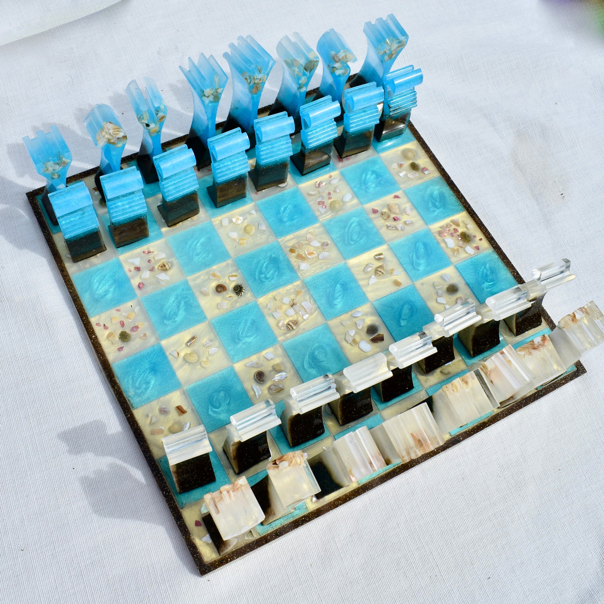 Premium Beach Themed Chess Set • Ocean Chess Set • Seashell Resin Ches ...