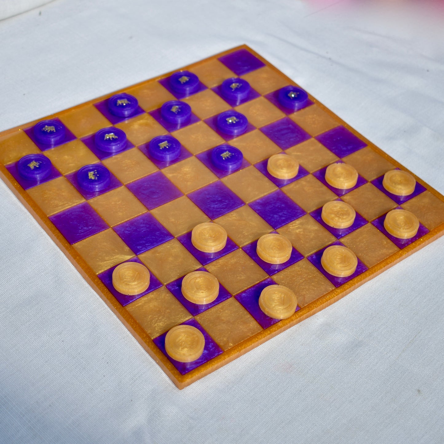 Classic Customizable Purple & Gold Chess/Checkers Board Game Set