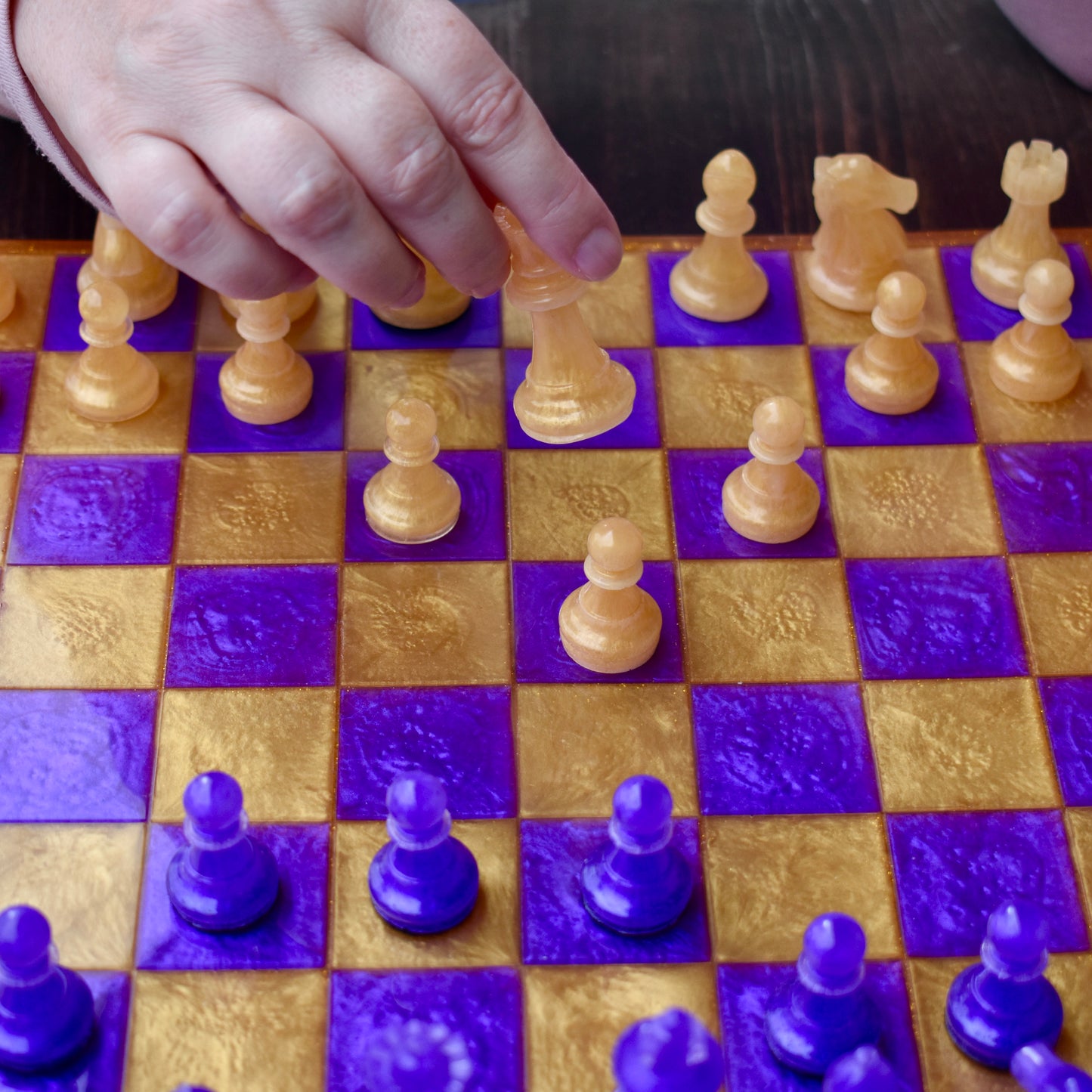 Classic Customizable Purple & Gold Chess/Checkers Board Game Set