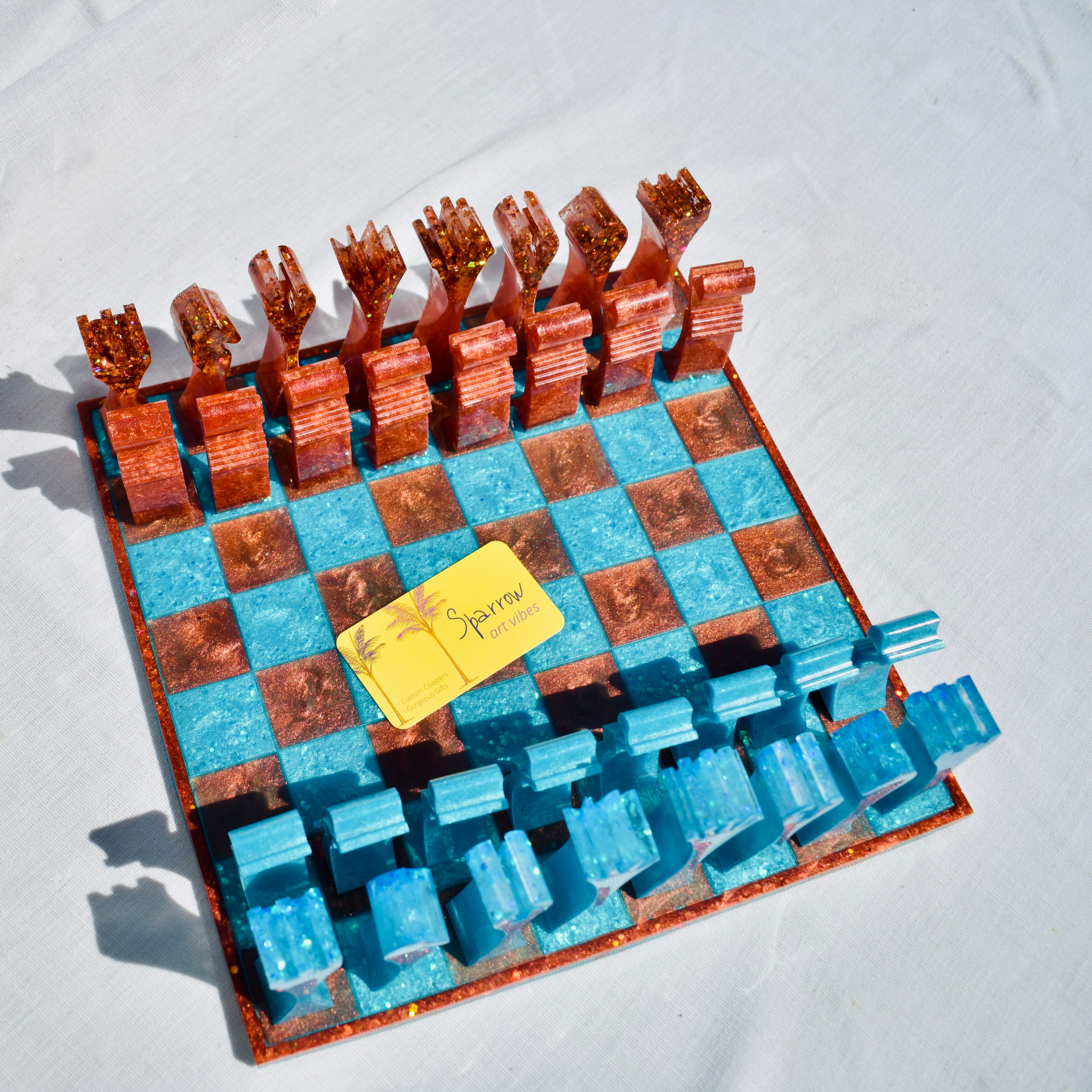 Handmade resin chess/checkers store set