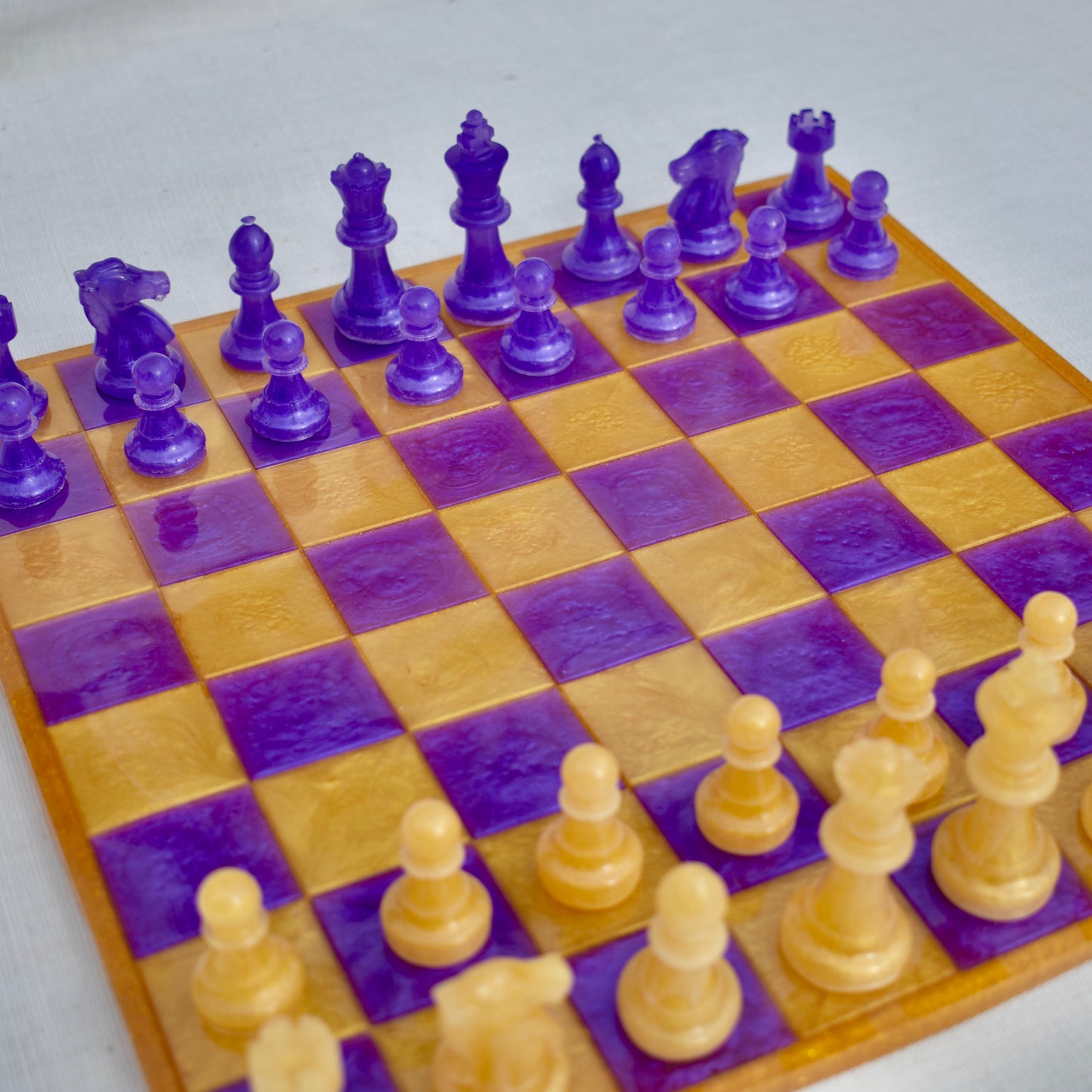 Classic Customizable Purple & Gold Chess/Checkers Board Game Set