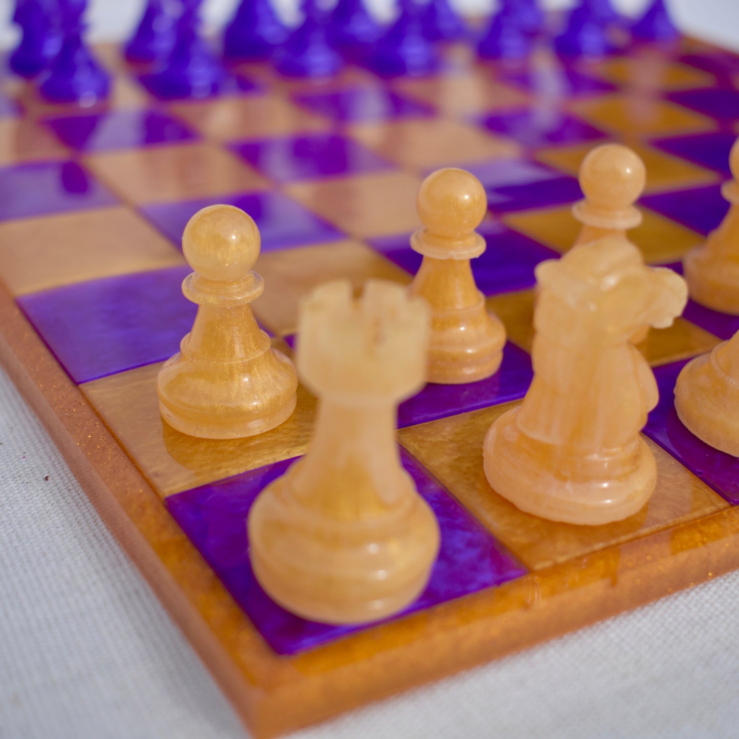 Classic Customizable Purple & Gold Chess/Checkers Board Game Set