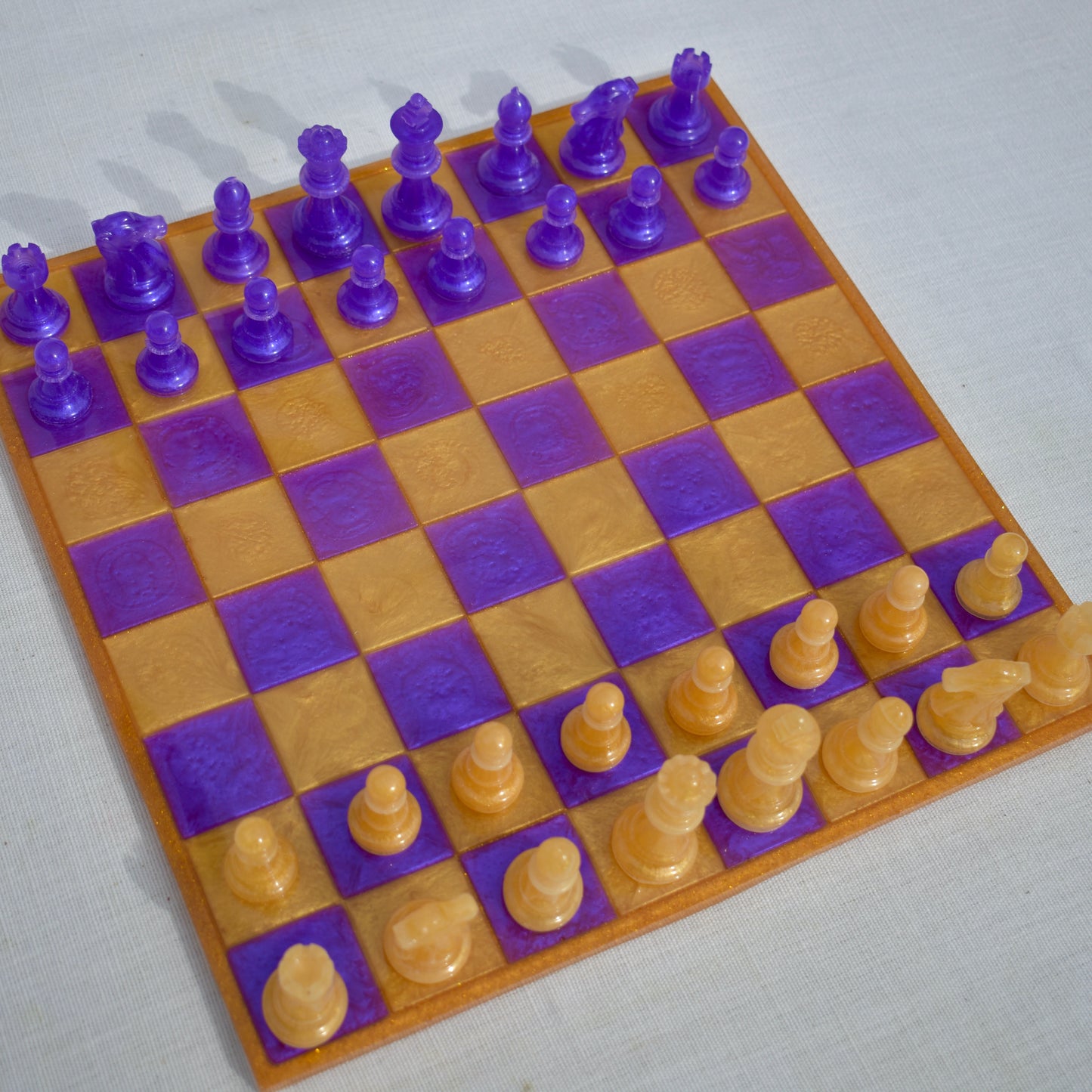 Classic Customizable Purple & Gold Chess/Checkers Board Game Set