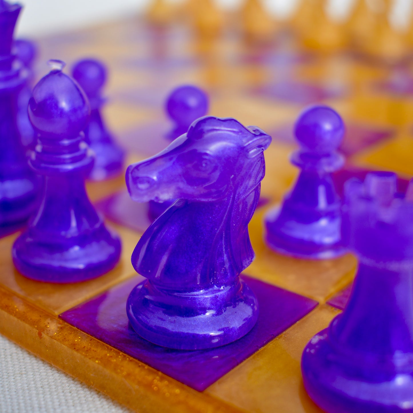 Classic Customizable Purple & Gold Chess/Checkers Board Game Set