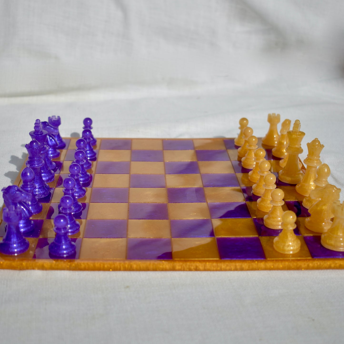 Classic Customizable Purple & Gold Chess/Checkers Board Game Set