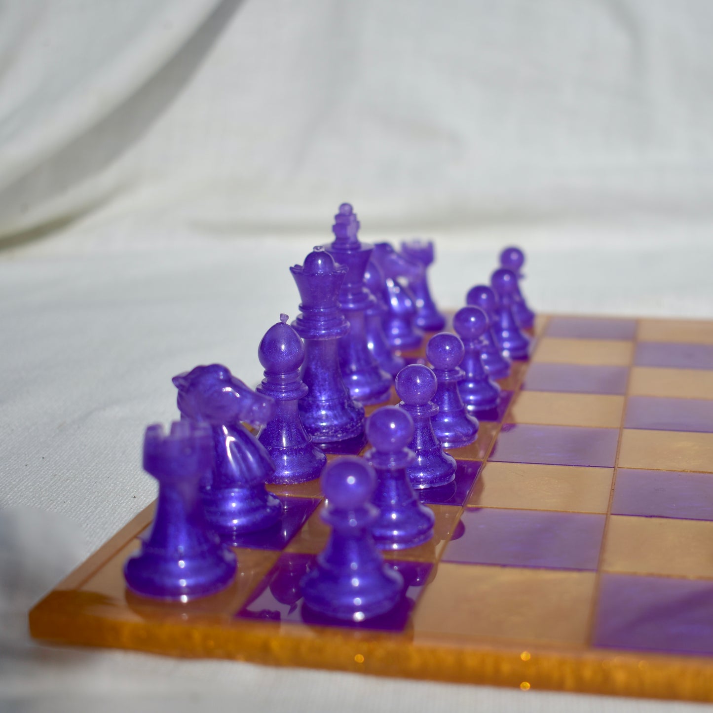 Classic Customizable Purple & Gold Chess/Checkers Board Game Set