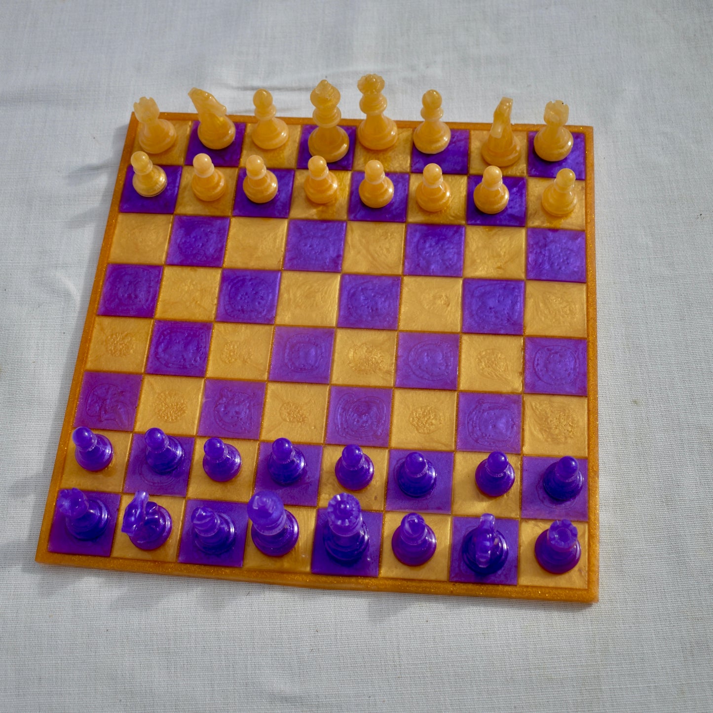 Classic Customizable Purple & Gold Chess/Checkers Board Game Set