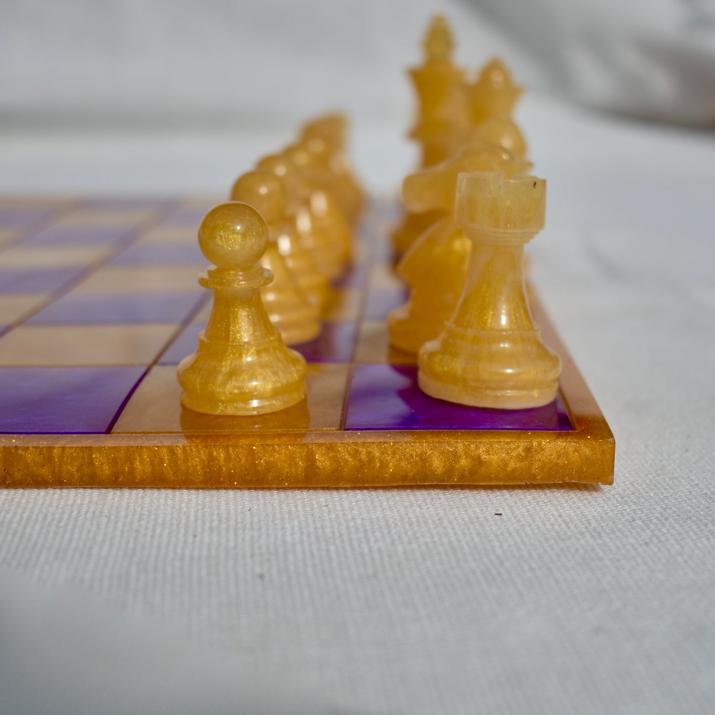 Classic Customizable Purple & Gold Chess/Checkers Board Game Set