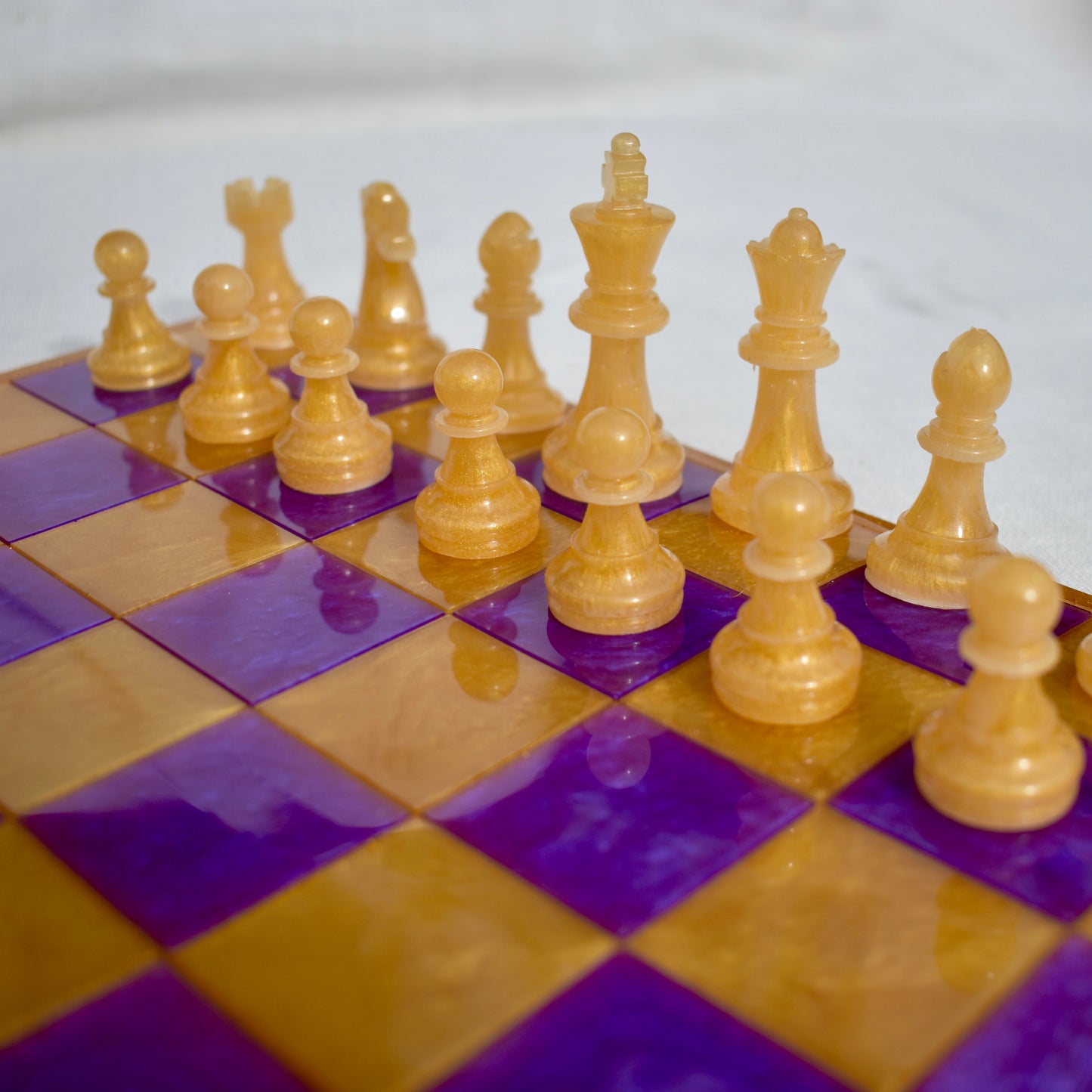 Classic Customizable Purple & Gold Chess/Checkers Board Game Set