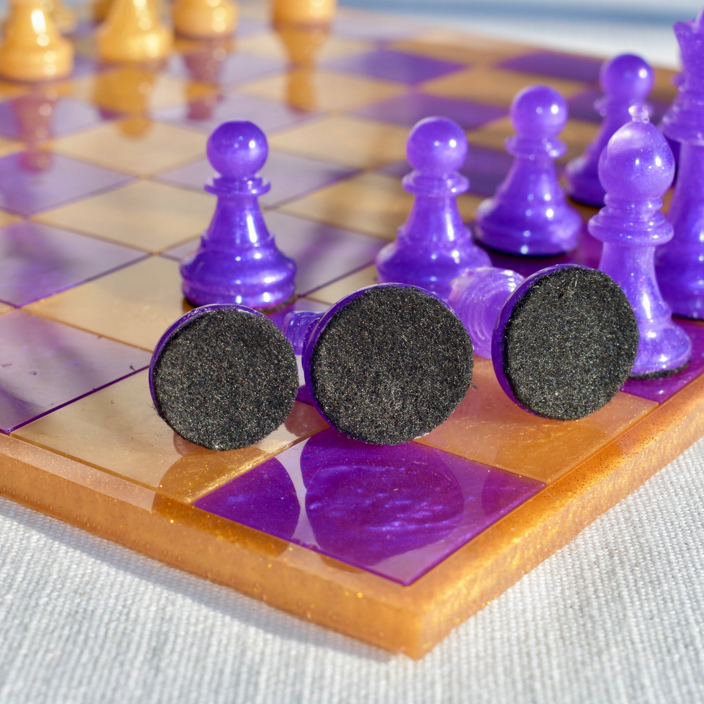 Classic Customizable Purple & Gold Chess/Checkers Board Game Set