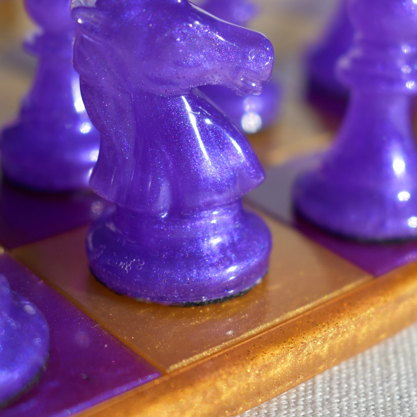 Classic Customizable Purple & Gold Chess/Checkers Board Game Set