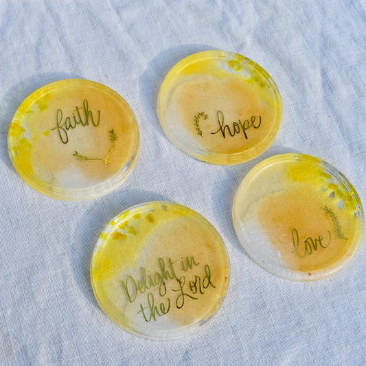 Faith, Hope, Love Coasters (Set of 4) • 1 Corinthians 13:13 • Mother's Day