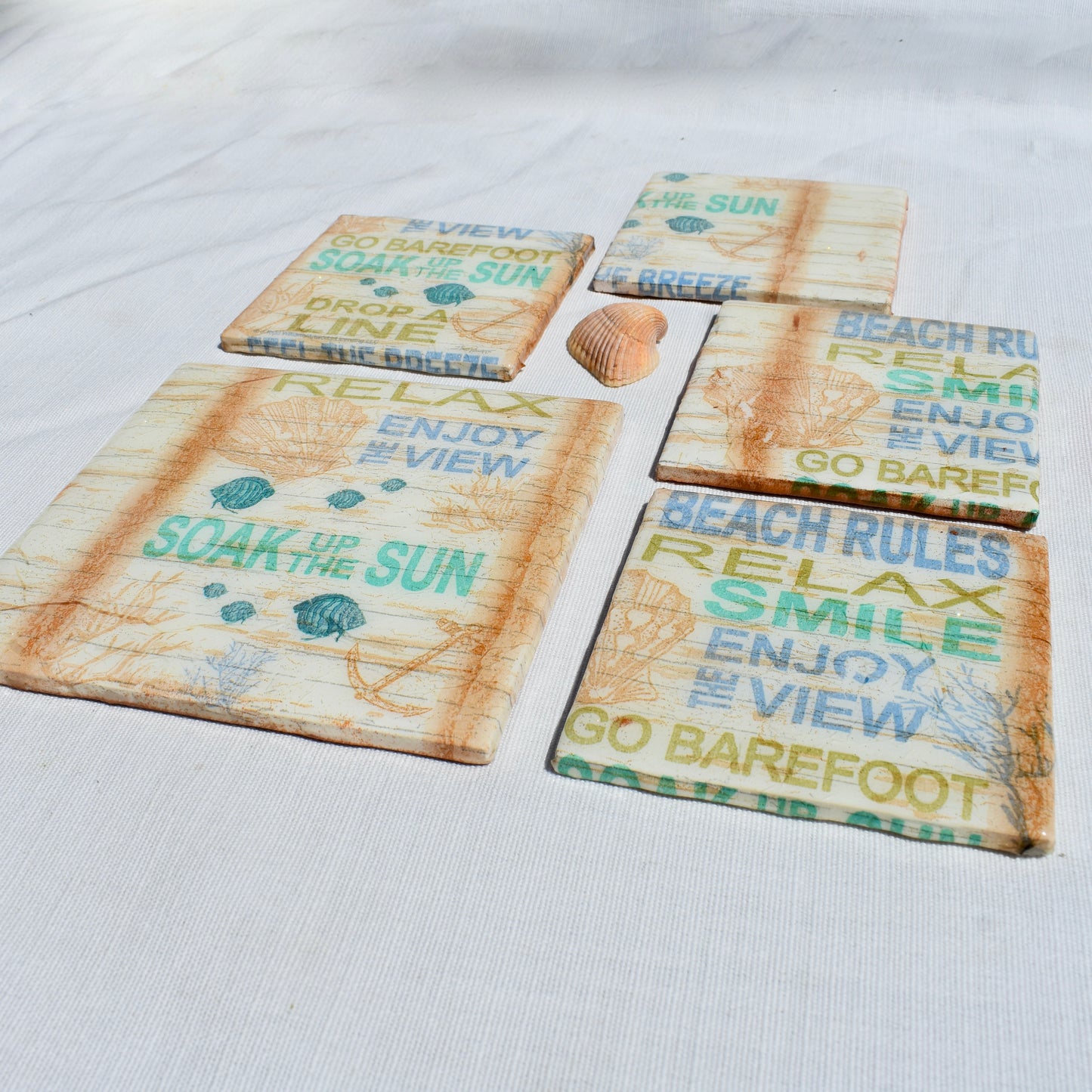 Beach Rules Ceramic Coasters 🏖 Beach Lover Coasters Set 🏖 Summer Vibes Coasters