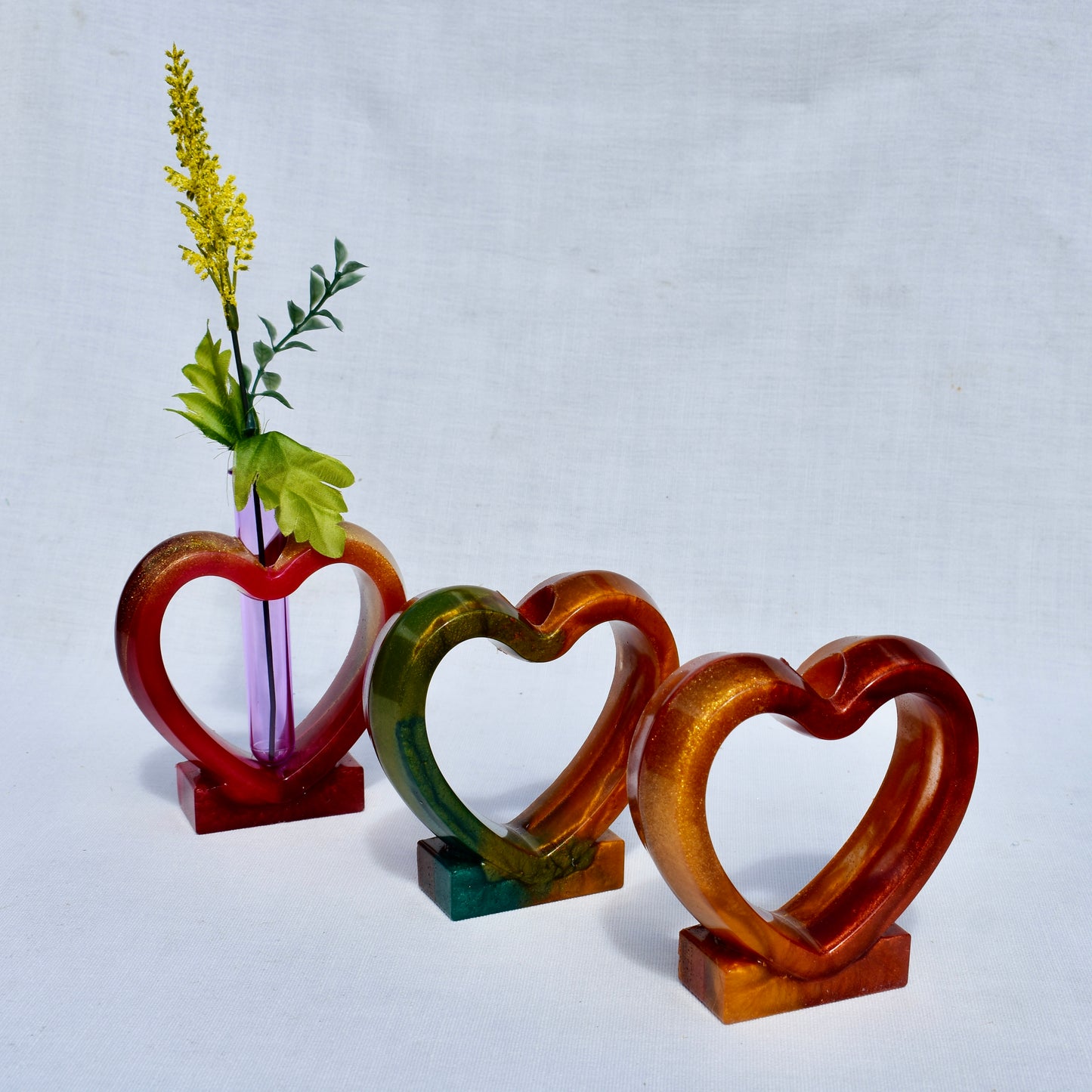 Autumn Heart Shaped Propagation Vase (2-piece set) • Fall Bud Vase • Hydroponic Plant Cutting Vase