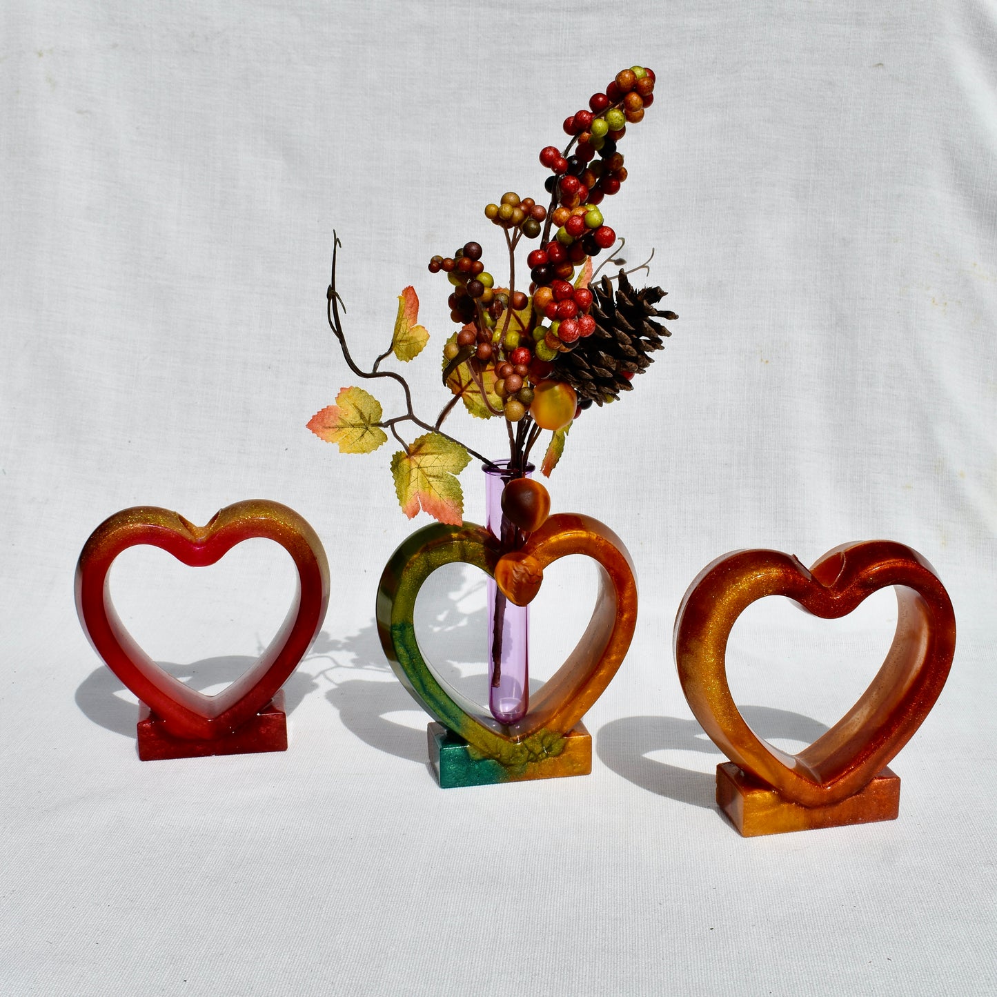 Autumn Heart Shaped Propagation Vase (2-piece set) • Fall Bud Vase • Hydroponic Plant Cutting Vase