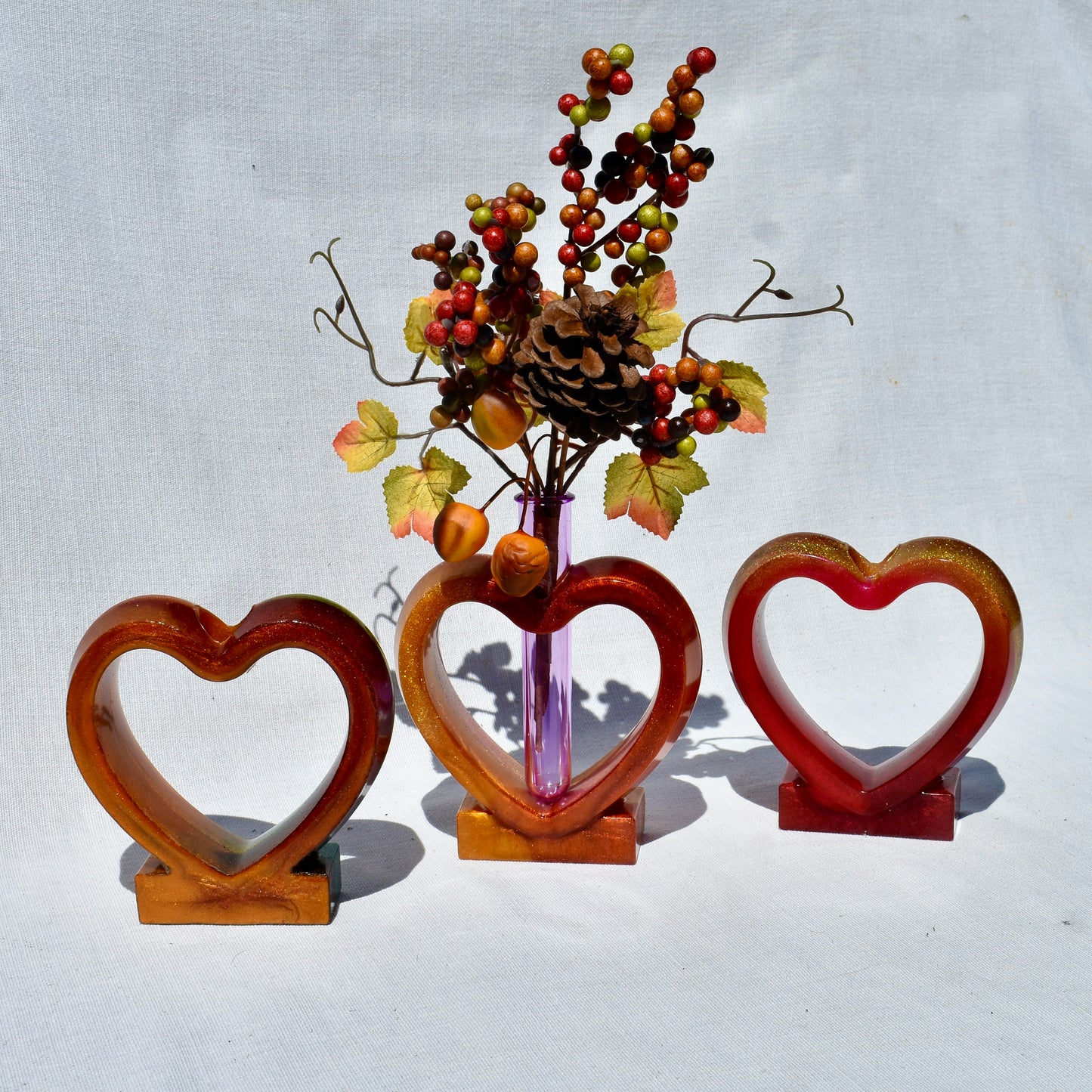 Autumn Heart Shaped Propagation Vase (2-piece set) • Fall Bud Vase • Hydroponic Plant Cutting Vase