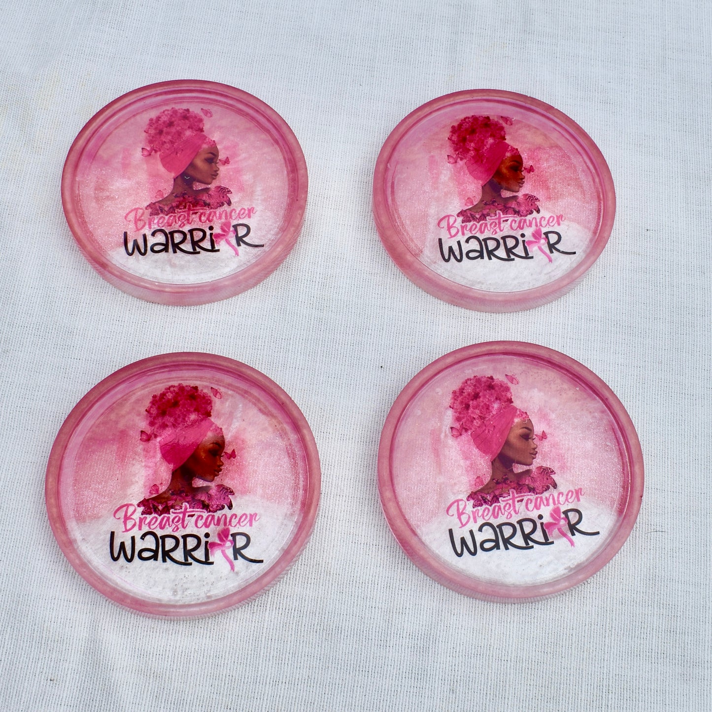 Breast Cancer Warrior Coasters 🎀 Afro Breast Cancer Coasters • Black Cancer Survivor Coasters