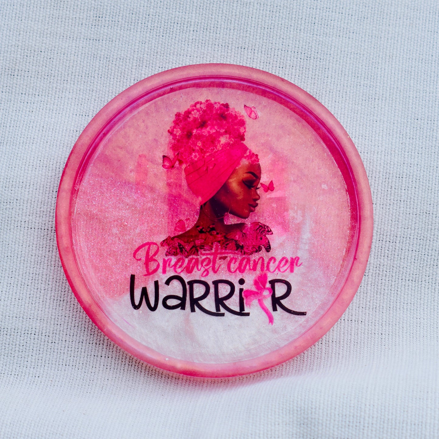 Breast Cancer Warrior Coasters 🎀 Afro Breast Cancer Coasters • Black Cancer Survivor Coasters