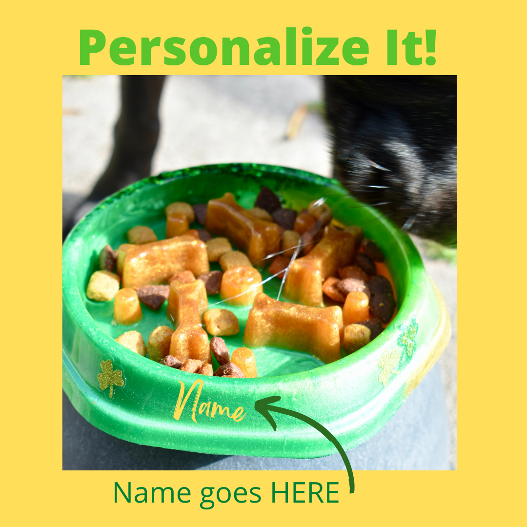 St. Patrick’s Day Personalized SLOW FEEDER Dog Bowl – Shamrock Personalized Pet Bowl - Pet Bowl with Name