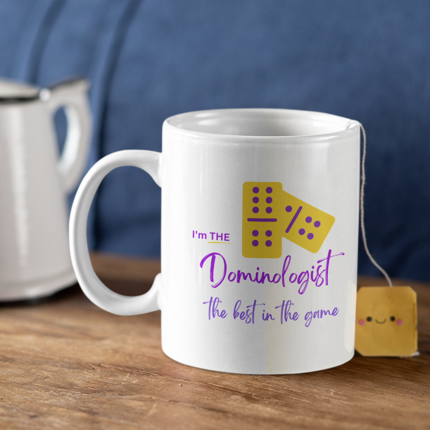 Personalizable “Dominologist” Mug • Purple & Gold Dominoes Coffee Mug • Dominoes Gift Mug