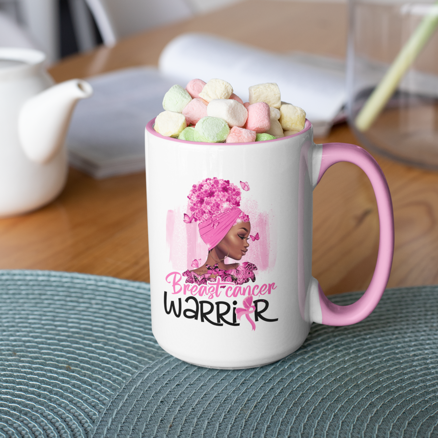 Breast Cancer Warrior Mug • Afro Breast Cancer Coffee Mug • Black Cancer Survivor