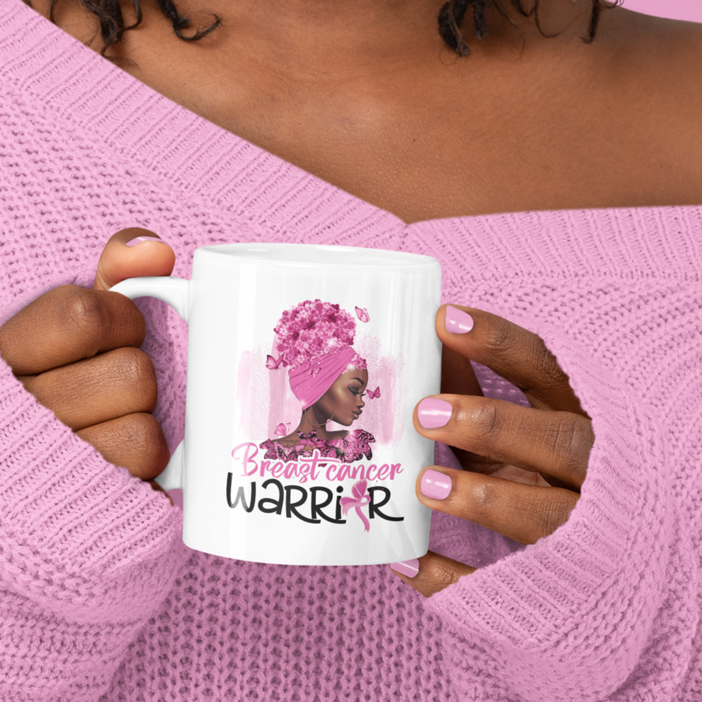 Breast Cancer Warrior Mug • Afro Breast Cancer Coffee Mug • Black Cancer Survivor