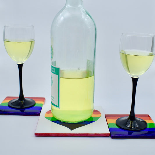 Gay Pride Rainbow Hearts Drink Coaster Set