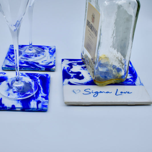Blue and White Heart Coasters - Romantic Drink Coaster Set