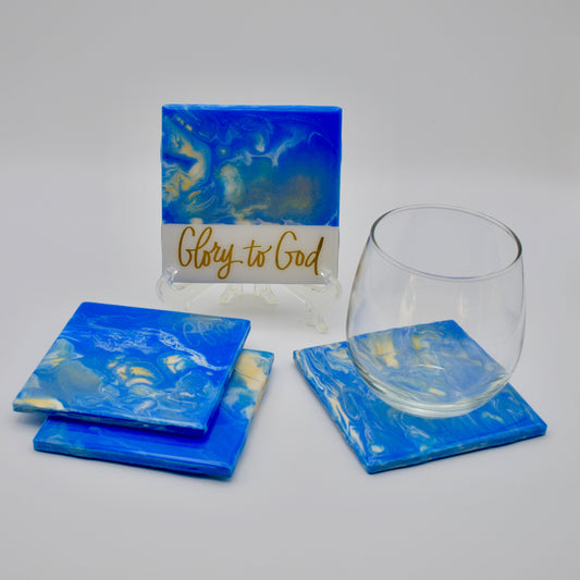 Religious Gifts – Inspirational Coasters - Affirmations Coasters – Blue Ceramic Drink Coaster Set – Christian Gift