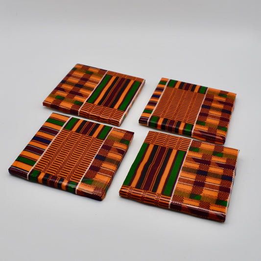 Kente Gifts – Kente Décor – African Inspired Coasters - Ceramic Drink Coaster Set - Gift for Him – Gift for Her – Geometric Coasters