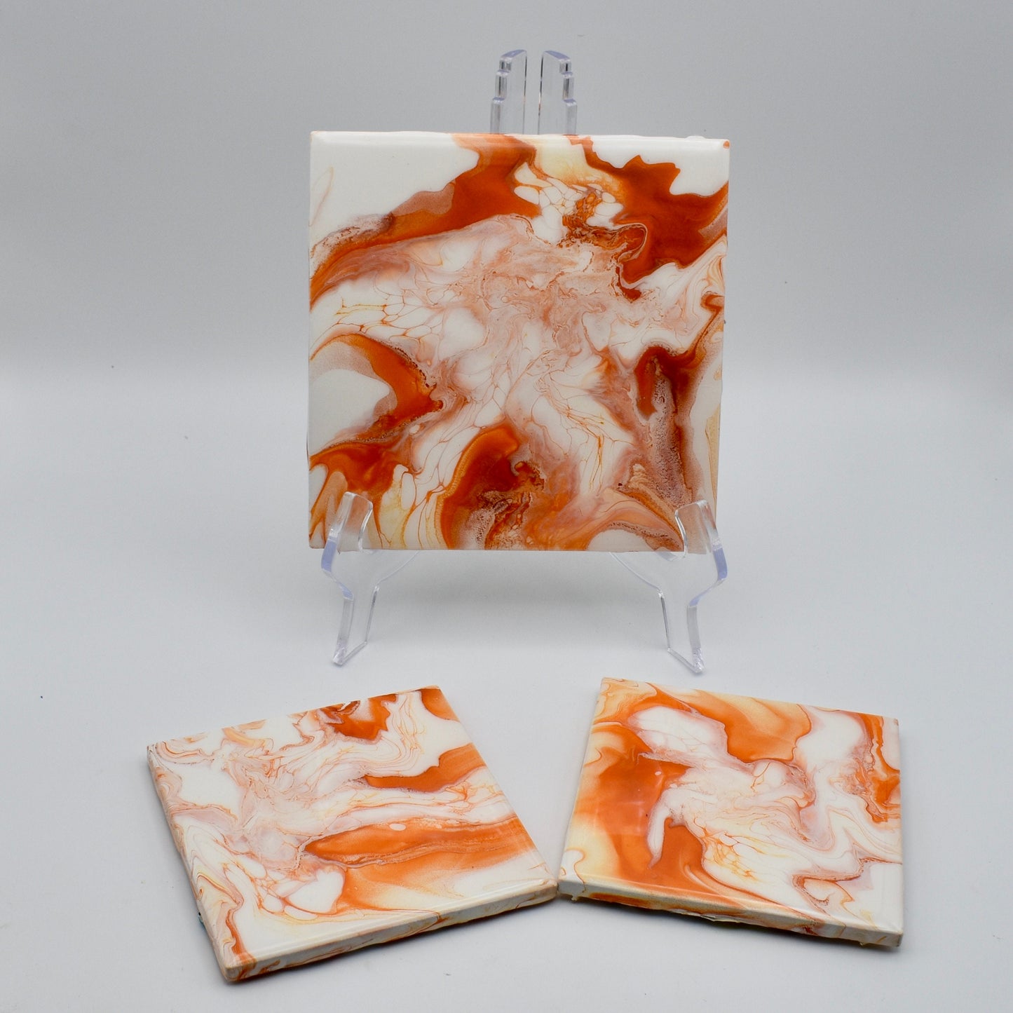 Orange Marble  Coasters – Orange Décor – Drink Coasters - Ceramic Drink Coaster Set - Gift for Her – Bar Ware - Abstract Art Coasters