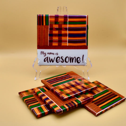 Kente Mom's Gift - Afrocentric Gift - Personalized Coasters - Presents for Mom - Unique Mom Day Gift Idea - Gift for Wife