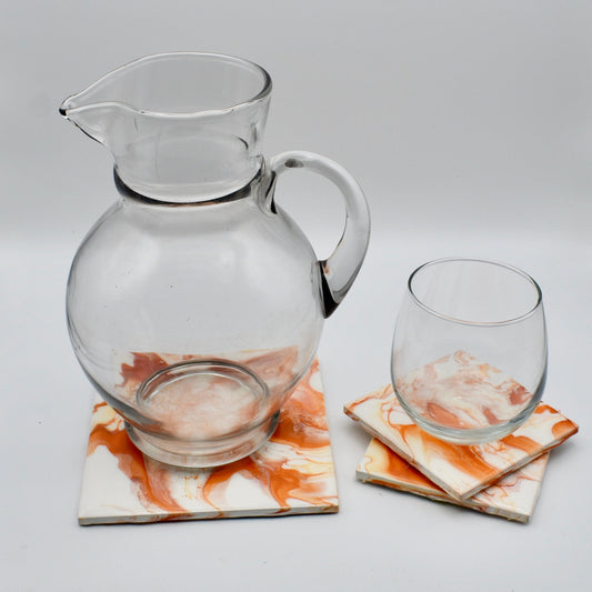 Orange Marble  Coasters – Orange Décor – Drink Coasters - Ceramic Drink Coaster Set - Gift for Her – Bar Ware - Abstract Art Coasters