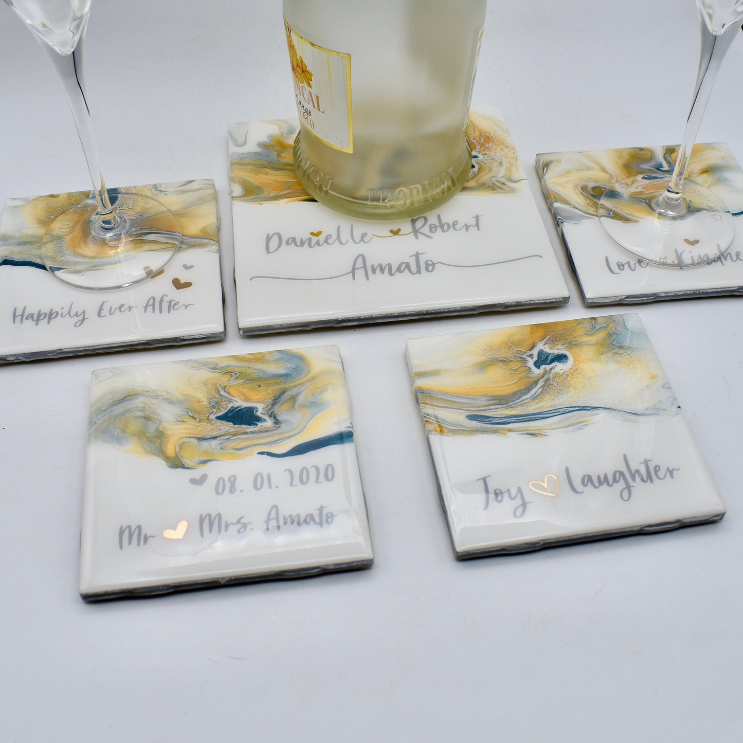 Personalized Wedding Coasters (5-piece set) • Engagement Gift • Bridal Shower Gift