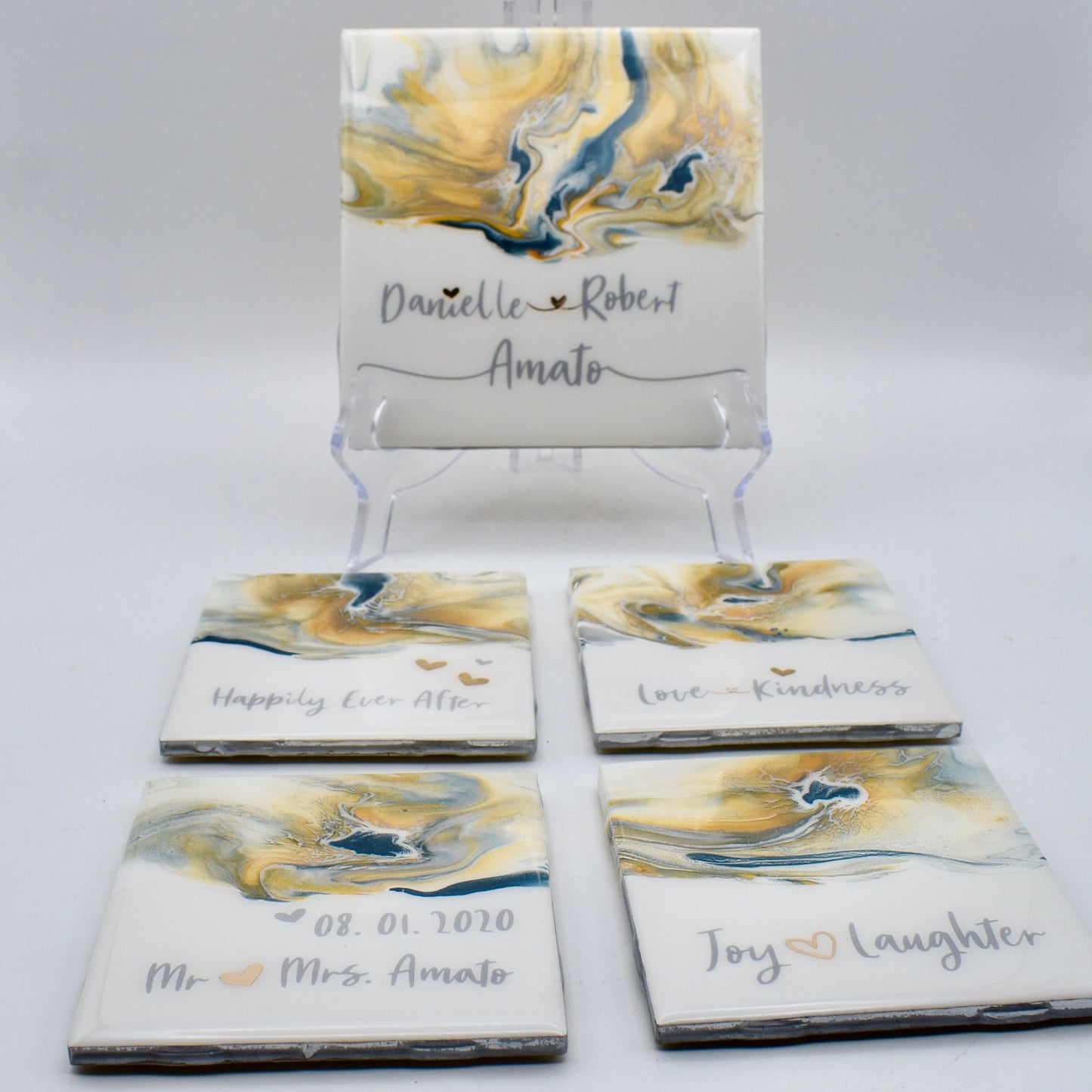 Personalized Wedding Coasters (5-piece set) • Engagement Gift • Bridal Shower Gift