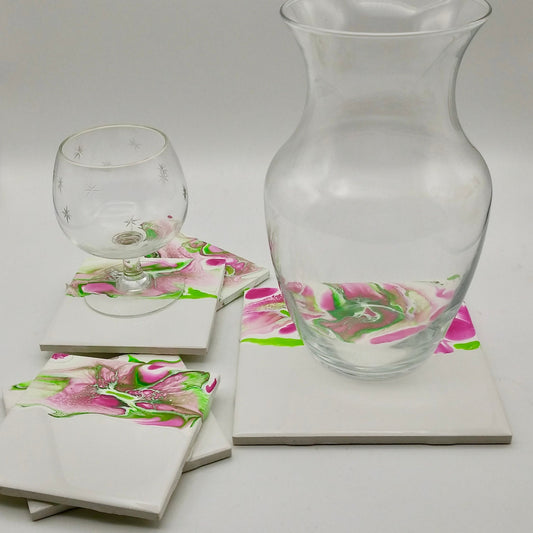 Pink & Green Coasters – Personalized Sorority Coasters - Sorority Gift - Custom Drink Coasters – Gift for Her – She Shed - Barware