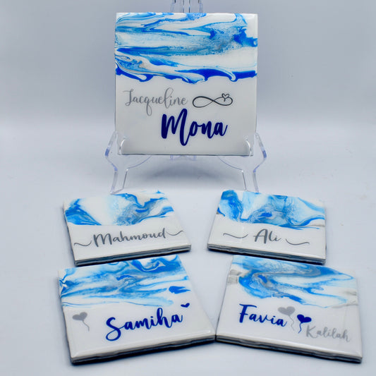 Personalized Family Coasters – Personalized Holiday Gift - Personalized Coaster Set - Custom Ceramic Coasters - Family Keepsake Coasters