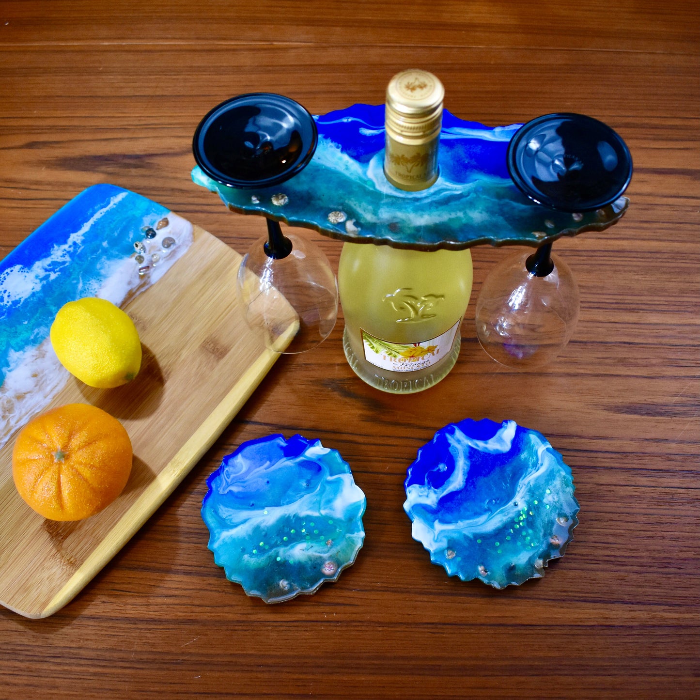 Beach Vibe Wine Butler with 2 Coasters