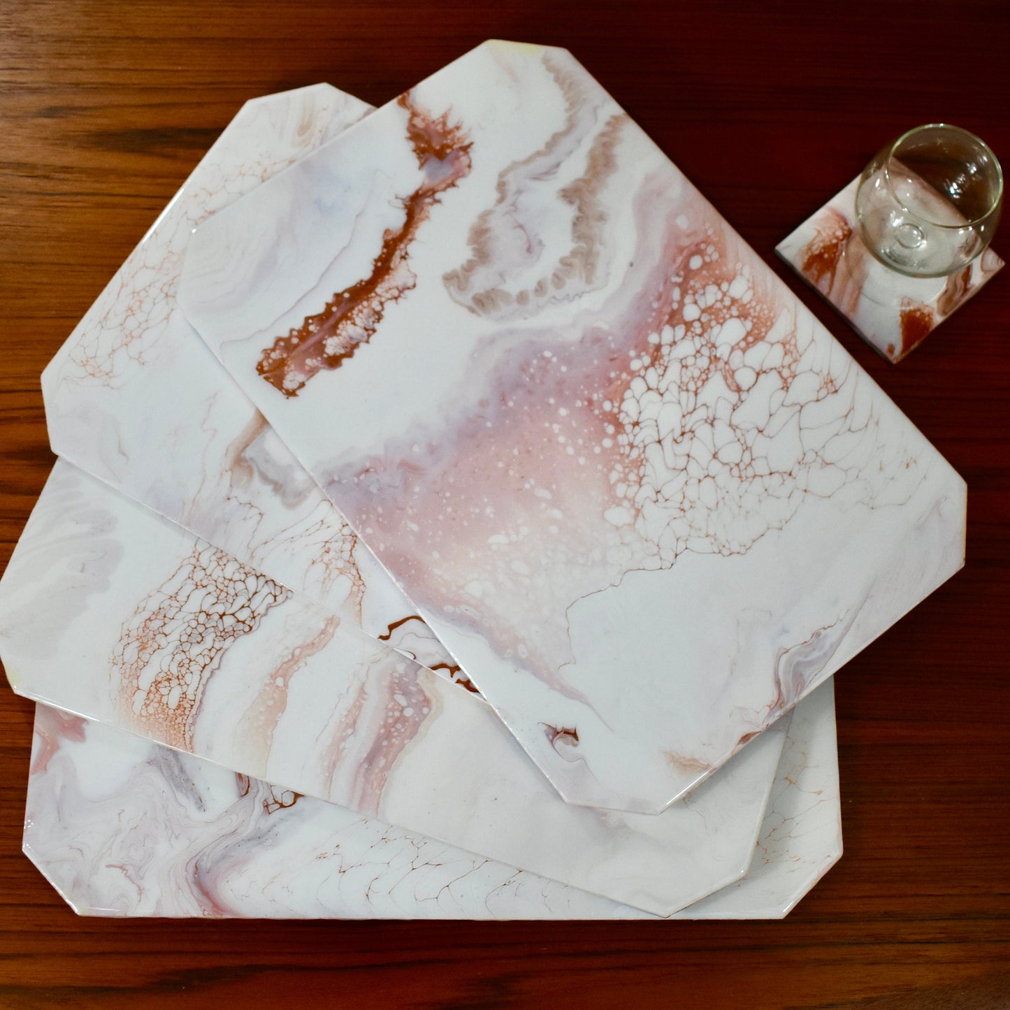 Faux Marble Rectangular Wooden Placemats (4)
