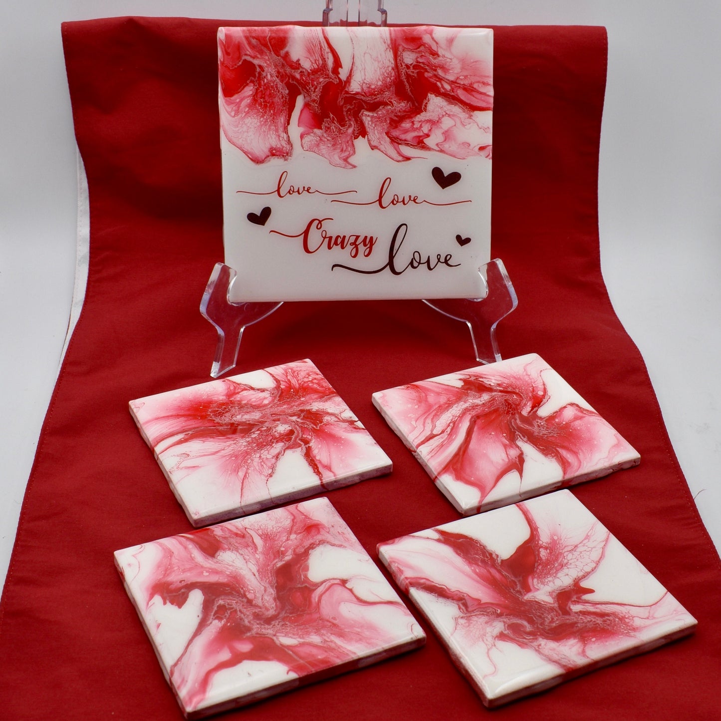 "Crazy Love" Red and White Coaster Set •  Sorority Gift