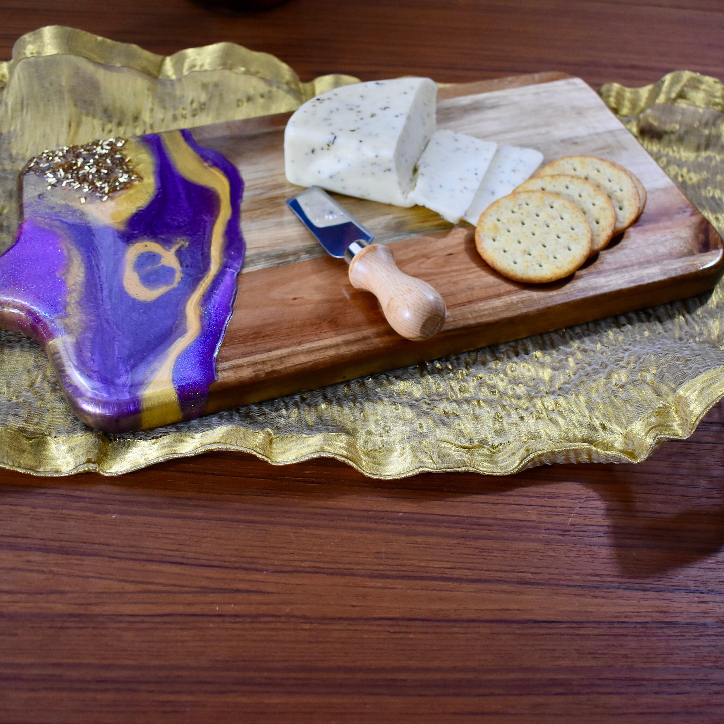 Purple & Gold Cheese Board Paddle - Fraternity Gift