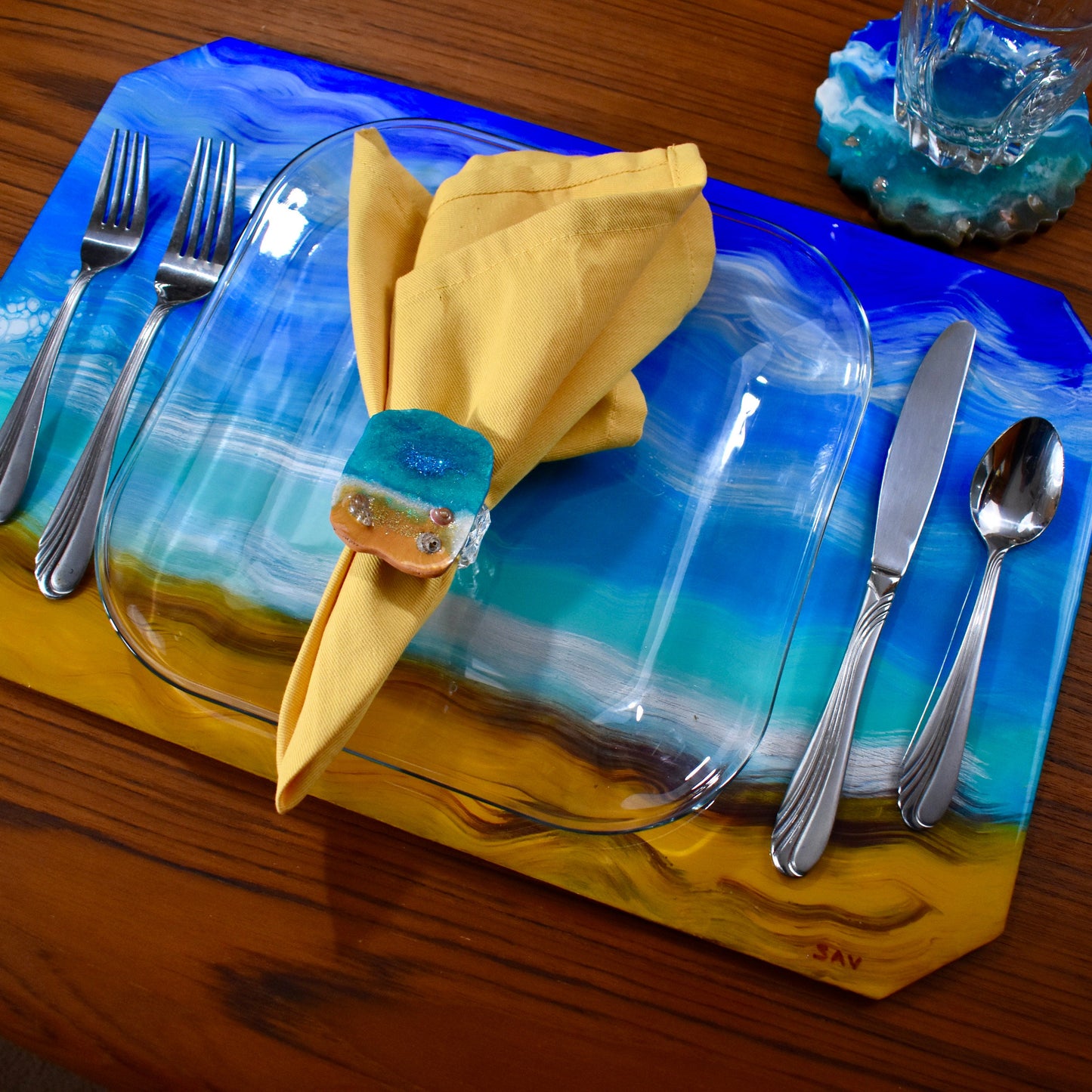 4 Beach/Ocean Themed Wooden Placemats