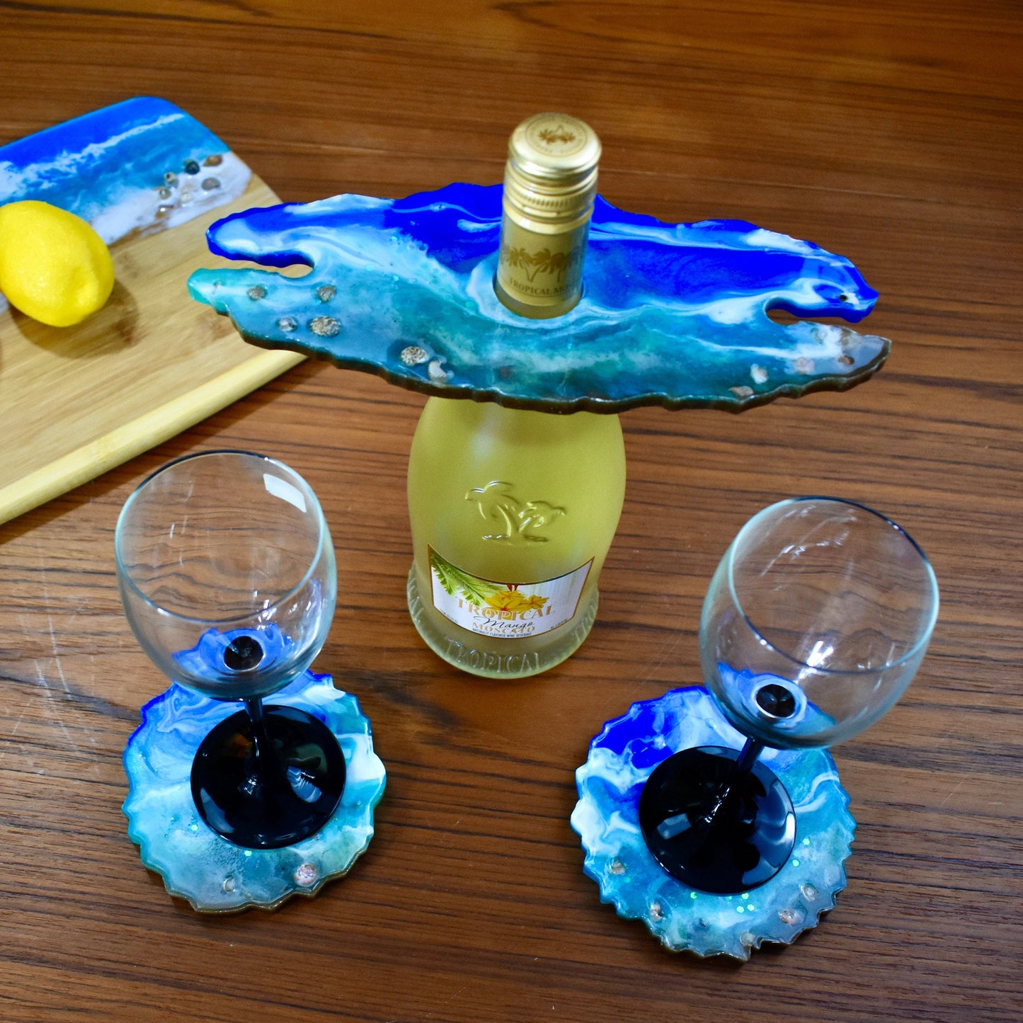 Beach Vibe Wine Butler with 2 Coasters
