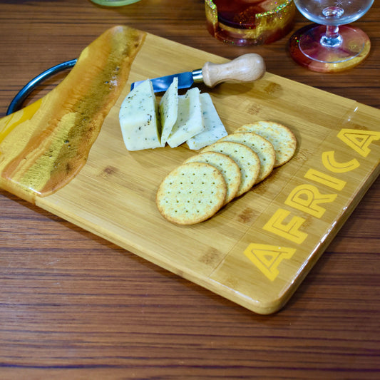Cutting/Charcuterie Board with Metal Handle - Africa Themed Cheeseboard • Travel Destination Charcuterie Board