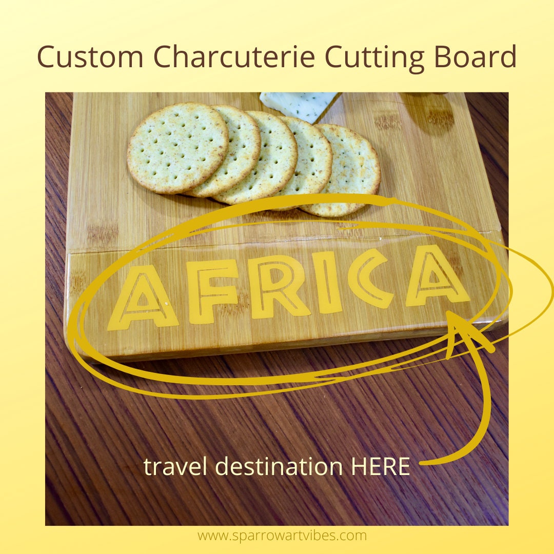 Cutting/Charcuterie Board with Metal Handle - Africa Themed Cheeseboard • Travel Destination Charcuterie Board