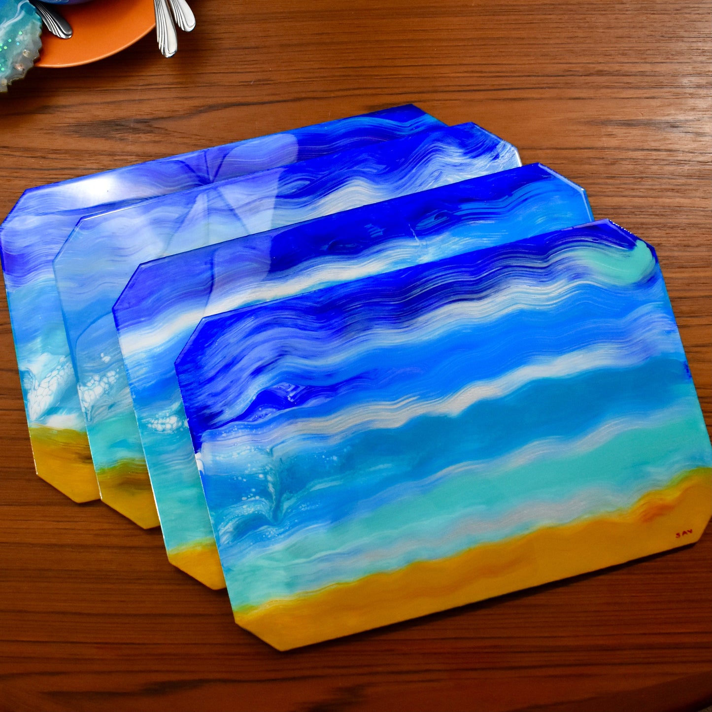 4 Beach/Ocean Themed Wooden Placemats